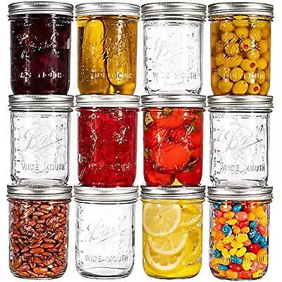 Glass Mason Jars With Lids & Bands Wide Mouth Clear 16 Oz 12 Count • $15.42