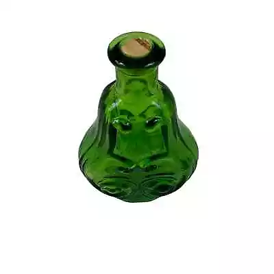 Vintage 1971 Wheaton Green Glass Pear Shaped Embossed Scroll Bottle Cork 6  • $16.99