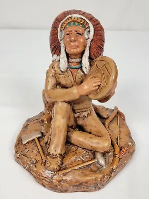 Vintage Native American Indian Chief Playing Kandjira Drum Statue 6.5  Tall • £38.56