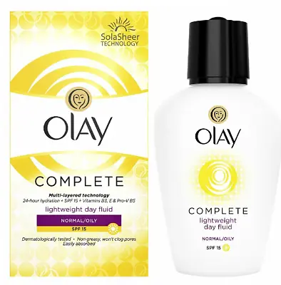 Olay 3-In-1 Lightweight Day Fluid Normal To Oily Skin SPF15 Complete Care 100ml • £9.90