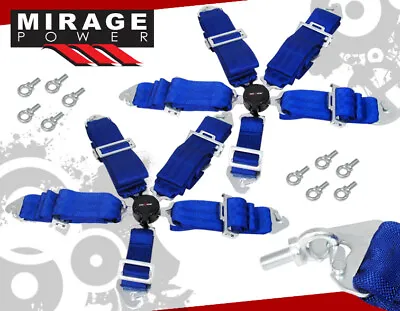 3  Blue Nylon Pair 5 Point Camlock Seat Belts W/ Latch Mustang F150 F250 • $67.99