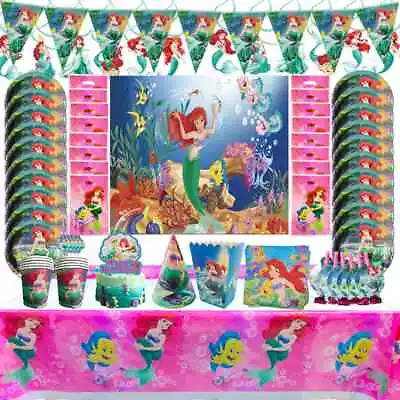 Theme Little Mermaid Party Birthday Decoration Ariel Banner Plates Cover Cups  • $3.72