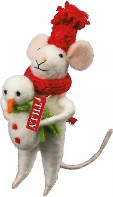 Christmas Mouse W Sweet Snowman Needle Felted Figure / Ornament Critter Tilly  • $16.99