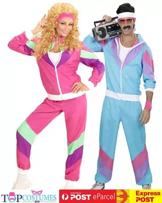 Couple Womens Mens 80s 90s Sweat Tracksuit Costume Shell Suit Retro Outfit • $56.45