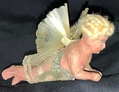 Victorian Christmas Wax/composition Ornament - Angel W/mohair Spun Glass Wings • $150