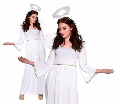 Ladies CHRISTMAS ANGEL With Wings & Halo Nativity Play Adult Fancy Dress Costume • £17.15