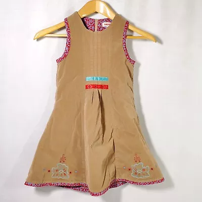 Catimini Girls Corduroy Dress Sz 8 Embroidered Flowers Sleeveless Cottagecore • $10.98