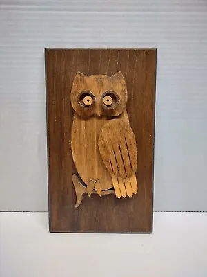 Vintage Otagiri Wood Owl Plaque Wall Hanging • $10