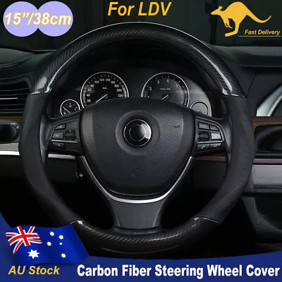 15inch Black Car Steering Wheel Cover Carbon Fiber Leather Interior 38cm For LDV • $37.99