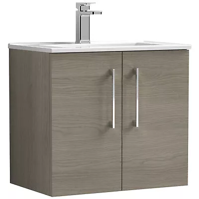 Nuie Arno Wall Hung 2-Door Vanity Unit & Basin-2 600mm - Solace Oak Woodgrain • £177.95