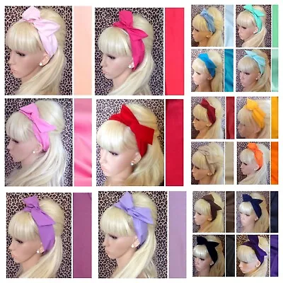 PLAIN COTTON FABRIC BENDY WIRED BOW WIRE HAIR SCARF HEAD BAND RETRO 50s HEADBAND • £4.99