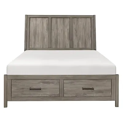 Rustic Weathered Gray King Platform Bed W Footboard Storage Bedroom Furniture • $1075