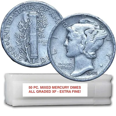 Roll Of 50 Mixed  Mercury Silver Dimes Xf Extra Fine! • $164.99