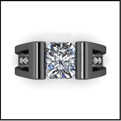 3CT Cushion Cut Tension Set Moissanite Men's Wedding Ring 14K Black Gold Finish • $166.16