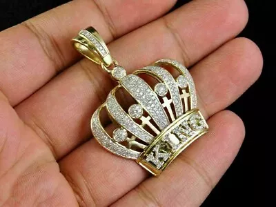 1.70Ct Round Cut Real Moissanite King Crown Pendant 14KYellow Gold Silver Plated • $179