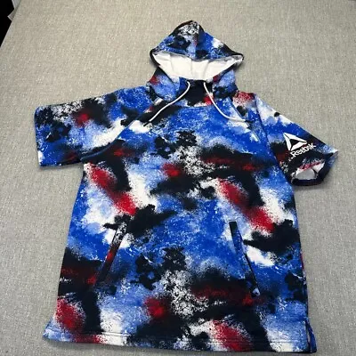 Vintage Reebok Hoodie Mens Medium Tie Dye Pullover Short Sleeve Terry Lined • $24.88