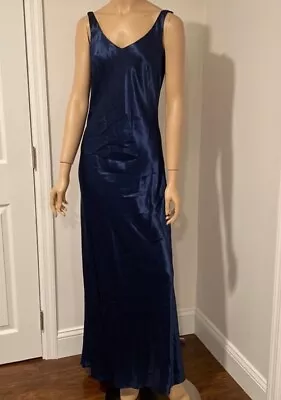 Steppin Out Women’s Navy Blue Vintage Y2K Satin Slip Maxi Dress Gown • $42.50