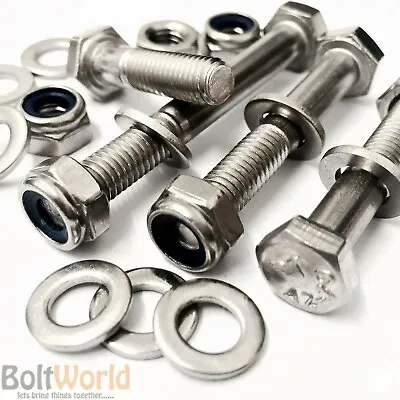 M12 A2 Stainless Part Threaded Hex Head Bolts + Nyloc Nut + Washers Hexagon 931 • £62.57