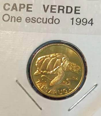 1994 Cape Verde 1 Escudo Brass Plated Steel Coin/Sea Turtle BU • $2.40