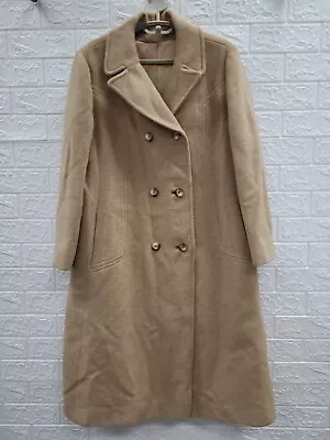 Vintage 100% Camel Hair Long Coat Double Breasted Trench Coat In Tan • $150