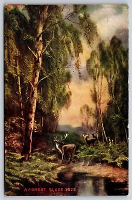 Animals~Deers & Forest Glade Painting~Vintage Postcard • $3.49