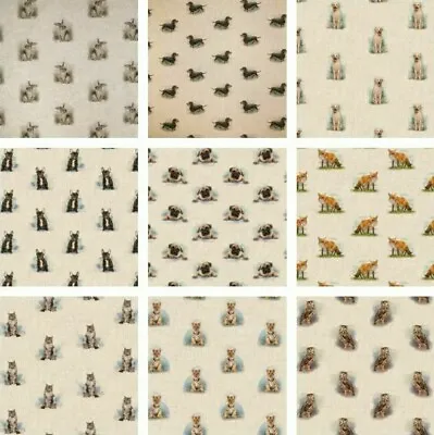 Animal Linen Look Cotton Rich Fabric All Over Upholstery • £9.89