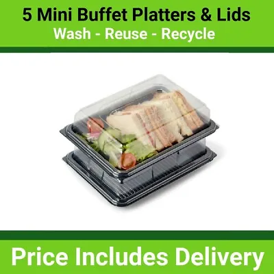 £8.99 • Buy 5 X Mini Party Platters + Lids (250mm X 180mm X 70mm) Cakes/buffets/sandwiches
