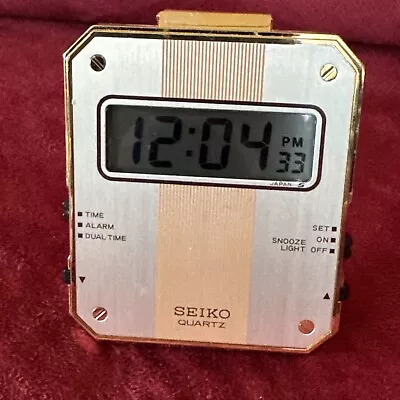 VTG Seiko Quartz Travel Alarm Clock Folding Gold Tone Digital Works New Battery • $17.99