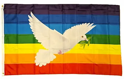 Rainbow Peace Dove Bird Gay Pride Lgbtq 150 X 90 Cm Great Value Flag Polyester • £2.99