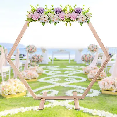 7.1 FT Hexagon Wood Wedding Arch Backdrop Stand Frame Decor Wood Hexagon Arch US • $77.90