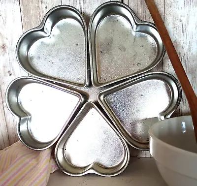 Baking Pan 5 Heart Shape Mini Cake Pans Connected Valentine Treats Decor Steel • $16