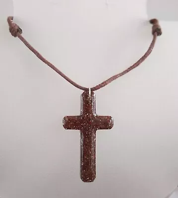 Cross Necklace Adjustable Leather Cord W Encased Mustard Seeds Mexican NEW • $22