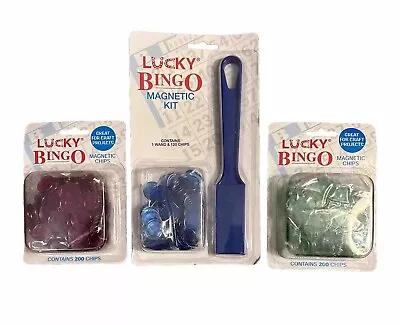 Lot 3-VINTAGE LUCKY BINGO BRAND - MAGNETIC BINGO KIT 1 Wand 3 Chips Pkg NIP • $18