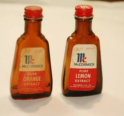 Vintage McCormick Pure Lemon & Extract 1 Oz Brown Bottles • $8