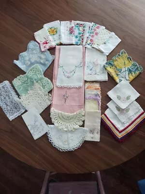 Vintage Doilies Handkechiefs Hand Towels Lot Of 25 • $24.99
