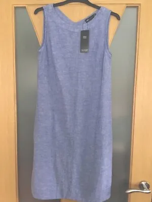 Marks And Spencer Sz 8 Shift Dress Blue Linen Blend Easy Iron Bnwt • £13.99