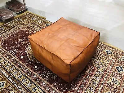 Leather Ottoman Footstool Pouffe Moroccan Vintage New Boho Wonderful 30'' • $80.75