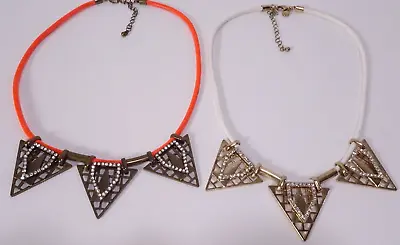 J.Crew Women's Orange And White Rope Brass Triangle Crystal Fan Necklace Set 2 • $12