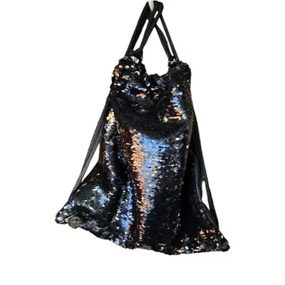 Black Sequin Backpack Bag Evening Sparkle Glitter In Near New Condition • $10
