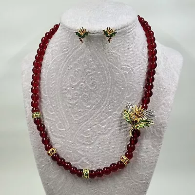 Mma Mistletoe Red Lucite Necklace W / Stud Earrings Set Classic  Metropolitan • $64.87