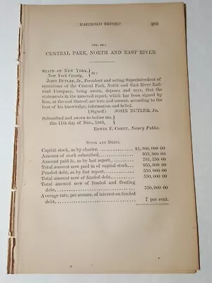 Horse Drawn Streetcar 1865 Train Report CENTRAL PARK NORTH & EAST RIVER RAILROAD • $11.95