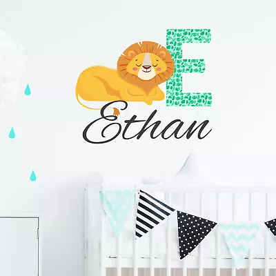 £14.99 • Buy Personalised Name Lion Wall Stickers Animal Jungle Nursery Kids Brdroom Decals