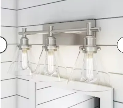 Allen + Roth Shiloh 3-Light Brushed Nickel Farmhouse Bathroom Vanity Light • $25