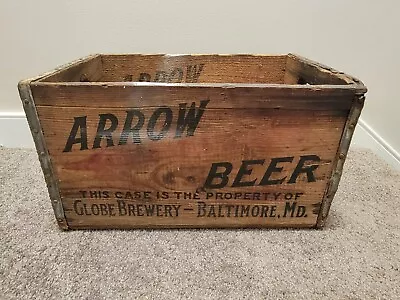 Arrow Beer Vintage Wood Box Crate Globe Brewery Baltimore MD READ  • $124.99