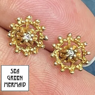 14k Yellow Gold Diamond Byzantine Sunburst Earrings • $219