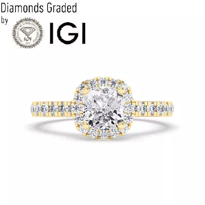 IGI1.00 CT Solitaire Lab-Grown Cushion Diamond Engagement Ring18K Yellow Gold • £1248