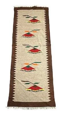 Handmade Vintage Wool Rug Navajo Style Multicolor 2'4 X 6'4 • £159.25