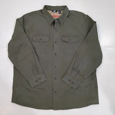 Lands End Men's Olive Green Flannel Lined Work Shirt Jacket Size XXL Pockets EUC • $20