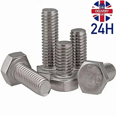 M8 M10 M12 M14 Hexagon Head Bolts DIN 933 Fully Threaded Stainless Steel A2 Metr • £4.46