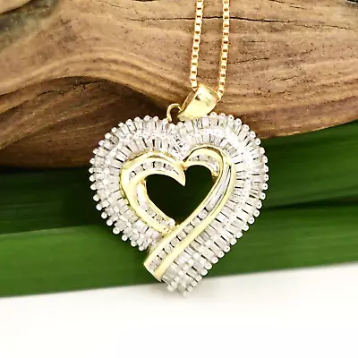 14k Box Link Chain & 10k Yellow Gold Diamond Heart/Love Pendant Necklace 24 3/4  • $550